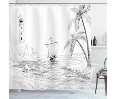 Sketch with Boat Palms Shower Curtain