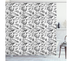 Sketchy Seafood Pattern Shower Curtain