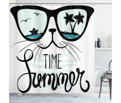 Hipster Cat with Palms Shower Curtain