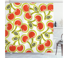Cherry and Leaves Pattern Shower Curtain
