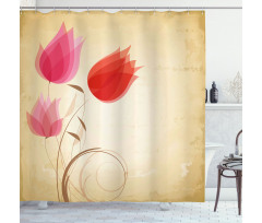 Hazy Red Flowers Nature Shower Curtain