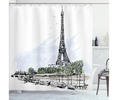 Eiffel Tower Birds Trees Shower Curtain