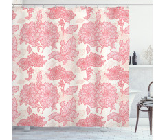 Pink Flowers and Leaves Shower Curtain