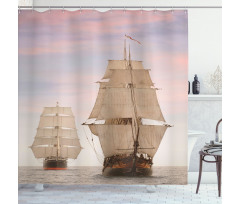 Wooden Sailing Ship Waves Shower Curtain