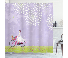Girl Riding Bike Windy Shower Curtain
