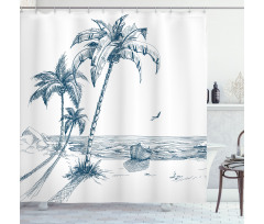 Palm Tree Boat Sketch Shower Curtain