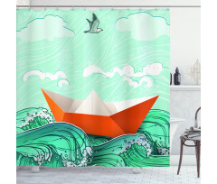 Navy Sealife with Waves Shower Curtain