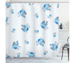 Blue Color Romantic Flower Shower Curtain