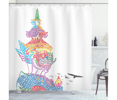 Asian Ancient Dragon Face Shower Curtain