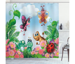 Butterfly Ladybug Worm Shower Curtain
