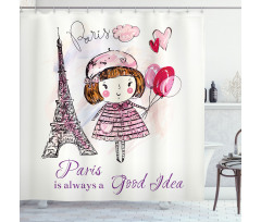 Hearts on Eiffel Tower Shower Curtain