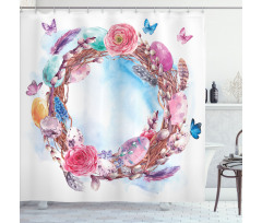 Floral Wreath Feathers Shower Curtain
