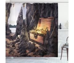 Treasure Chest in Cave Shower Curtain