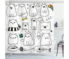Sketchy Cats with Toys Shower Curtain