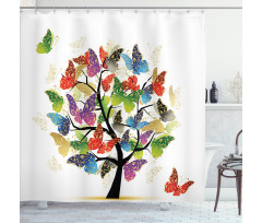 Floral Butterfly Leaf Shower Curtain