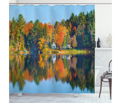 Lake House in Autumn Shower Curtain