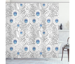 Flowers with Blue Dots Shower Curtain