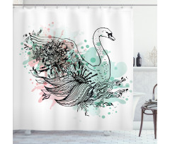 Sketchy Swan Watercolors Shower Curtain