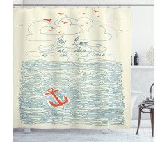 Birds and Waves Message Shower Curtain