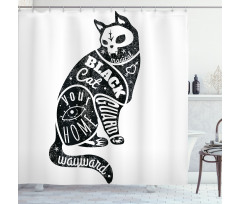 Magic Skull Cat Drawing Shower Curtain