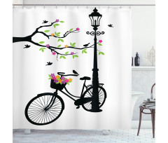 Spring Tree Birds Bike Shower Curtain