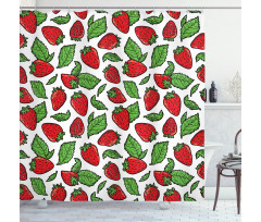 Juicy Strawberries Leaves Shower Curtain