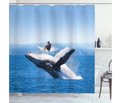 Jumphing Dolphin Surfer Shower Curtain