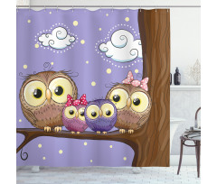 Cartoon Style Owl Family Shower Curtain