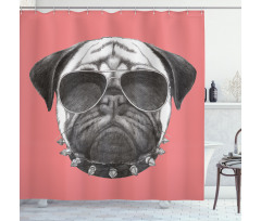 Pug Dog Sunglasses Colar Shower Curtain