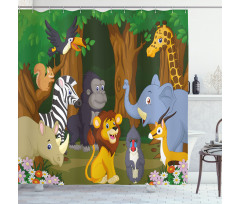 Cartoon Elephant Lion Shower Curtain