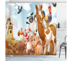 Animals in Farm Artwork Shower Curtain