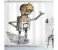Sketchy Futuristic Robot Shower Curtain