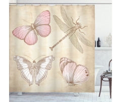 Retro Butterflies Bugs Shower Curtain