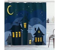 Cartoon Town with Cat Shower Curtain