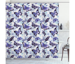 Old Flowers Butterfly Shower Curtain