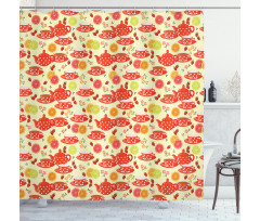 Cup with Dots and Fruits Shower Curtain