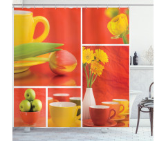 Coffee Cups Tulips Apples Shower Curtain