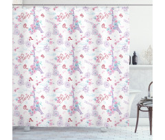 Eiffel Tower and Flower Shower Curtain