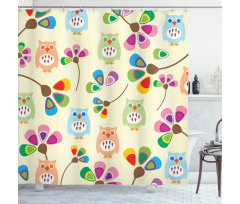Owls Flowers Kids Room Shower Curtain
