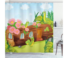 Worms in Wooden Tree Shower Curtain