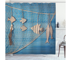 Wooden Fish Shell on Net Shower Curtain