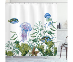 Seaweed Jellyfish Fish Shower Curtain