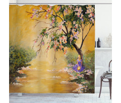 Girl near River Tree Shower Curtain