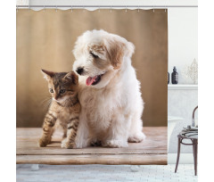 Kitten and Dog Friends Shower Curtain