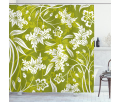 Green Flower Pattern Shower Curtain