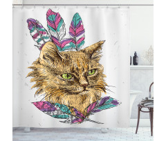 Cat with Colorful Feathers Shower Curtain