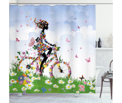 Vintage Romantic Bike Shower Curtain