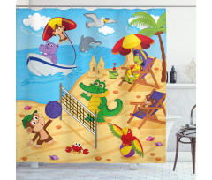 Cartoon Animals on Beach Shower Curtain