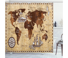 Retro Sketch World Map Shower Curtain