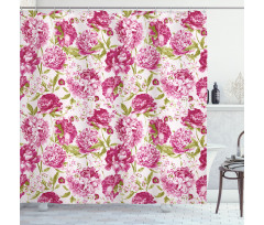 Peonies and Leaf Floral Shower Curtain